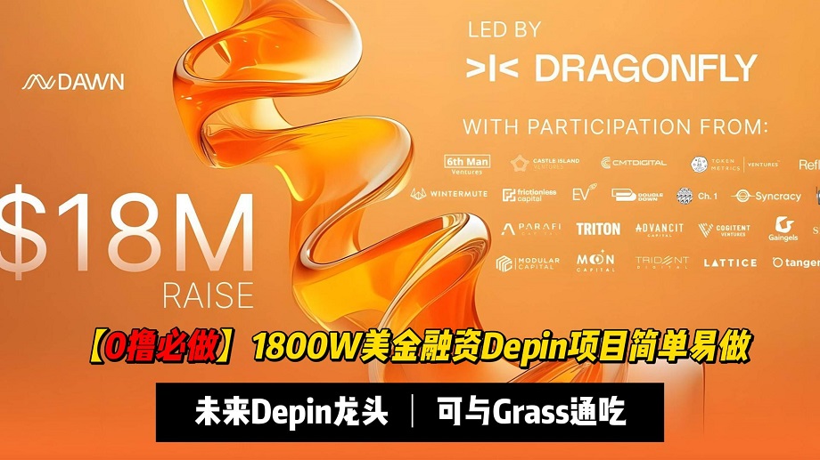 超级大毛DAWN融资3300万美元的Depin空投零撸项目（类似与Grass小草）